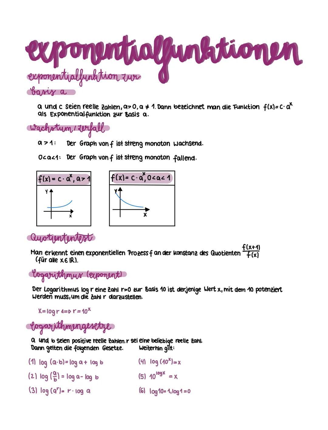 # exponentialfunktionen

exponentialfunktion zur
basis a

a und c seien reelle zahlen, a>0, a ≠ 1. Dann bezeichnet man die Funktion f(x)= c⋅