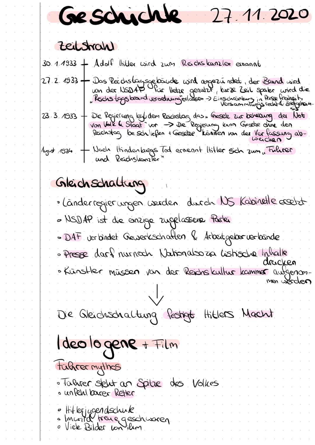 Geschichte 27.11.2020
Zeitstrahl
30. 1.1933 Adolf Hitler wird zum Reichskanzler ernannt
27.2. 1933
23.3.1933
August 1934
•Das Reichstagsgebä