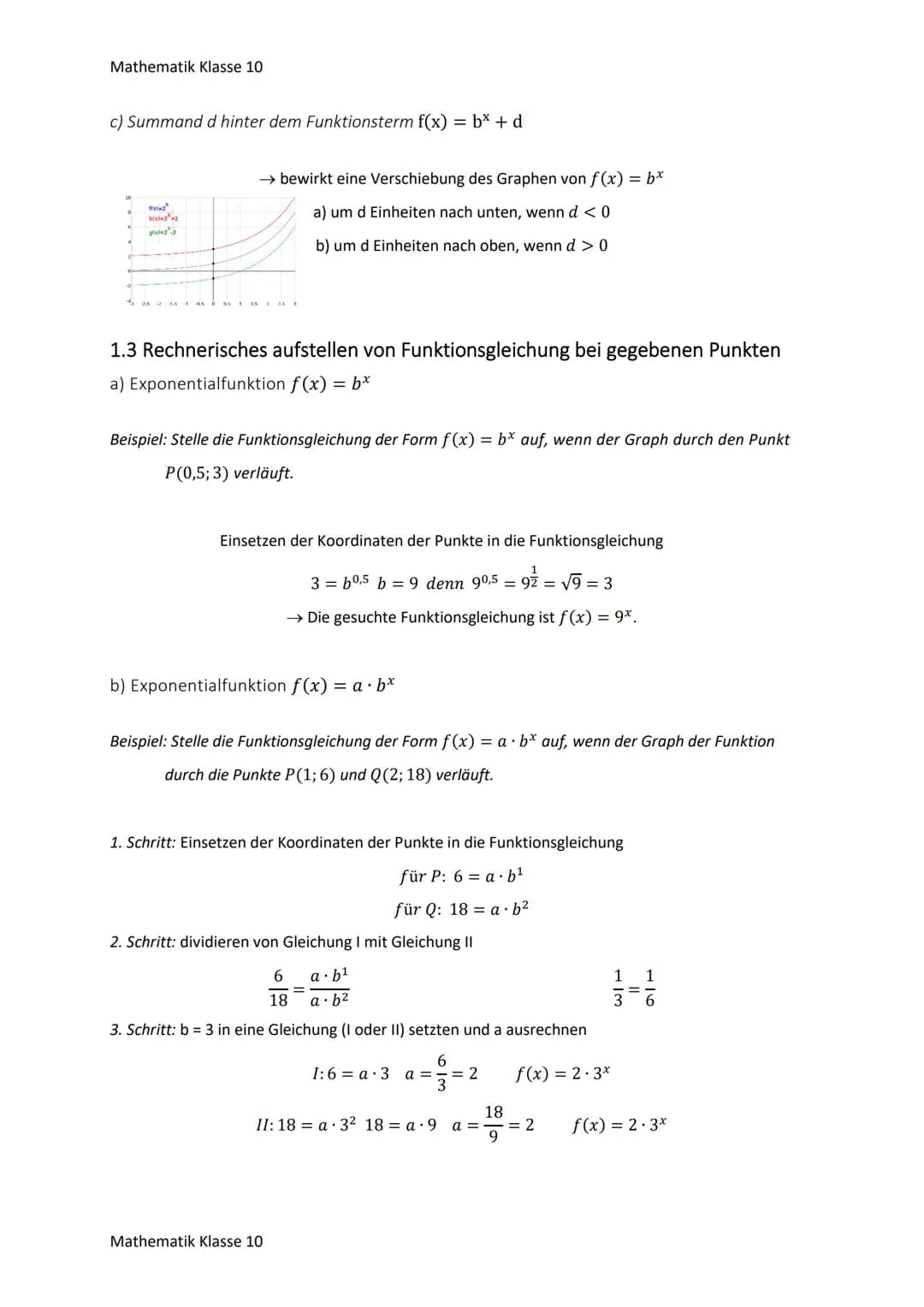 Mathematik Klasse 10
ÜBERBLICK FUNKTIONEN
Eine Funktion ist eine eindeutige Zuordnung, der jedem Element x aus dem Definitionsbereich genau
