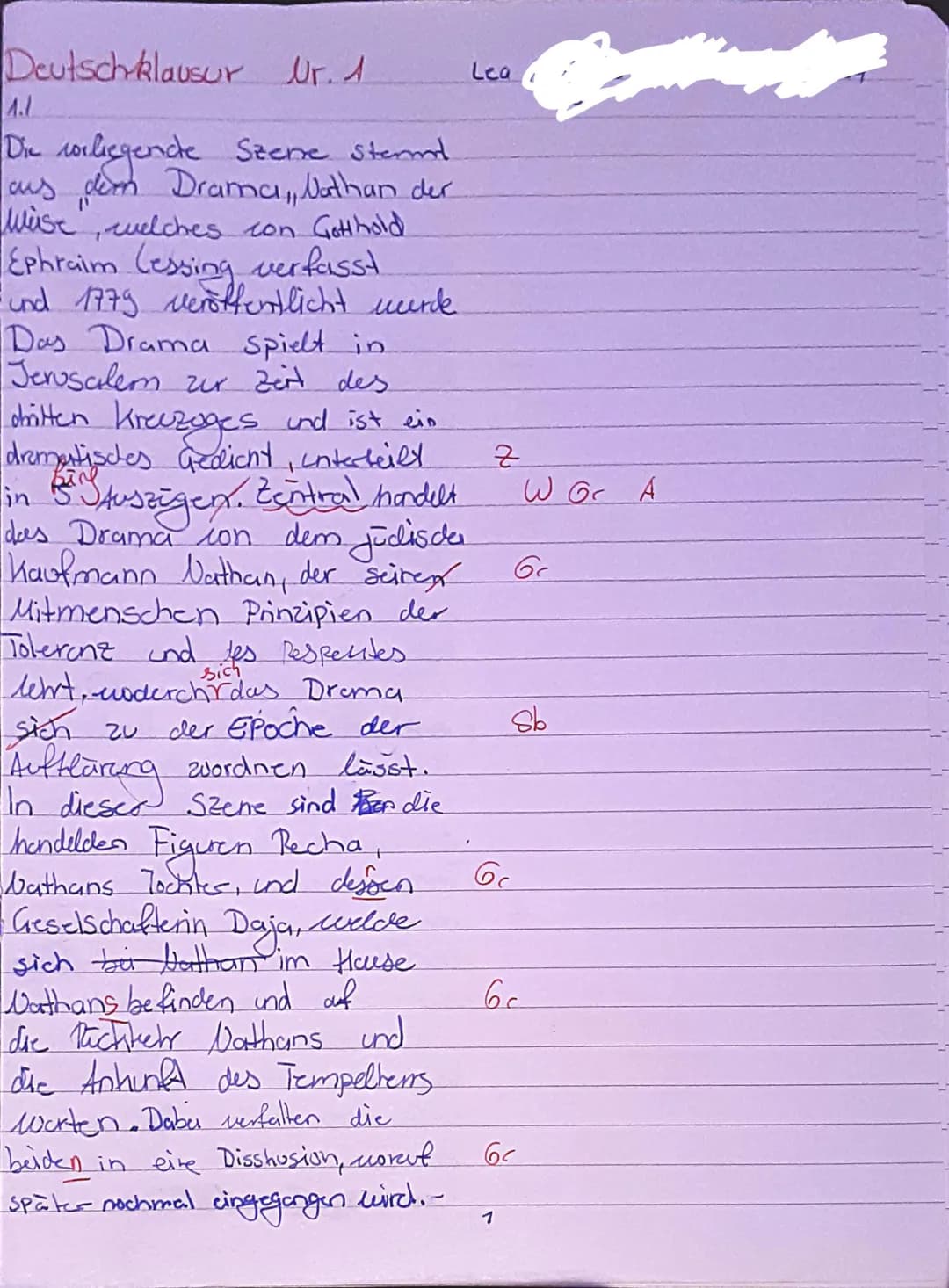 Deutschklausur Dr. A
Die vorliegende Szene Sternt
aus dem Drama,, Nathan der
Wise, welches con Gotthold
Ephraim Cessing verfasst
und 1779 ve