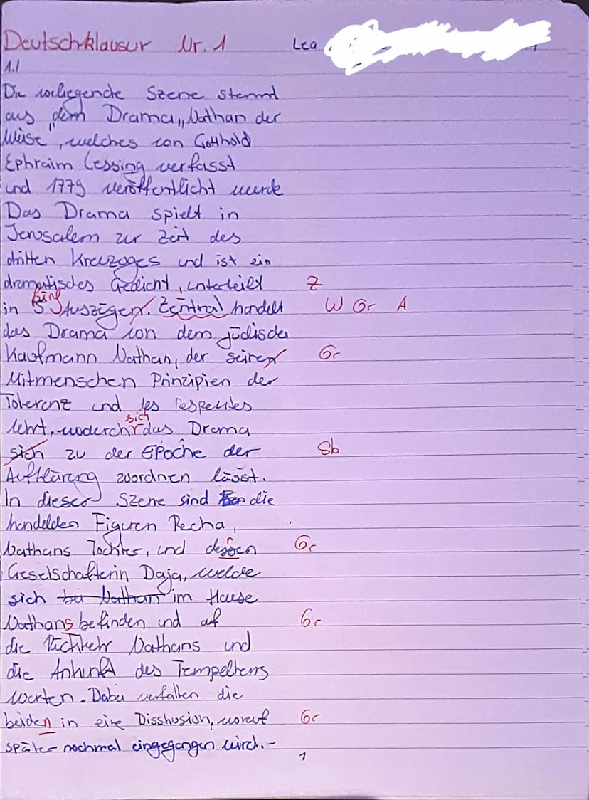 Deutschklausur Dr. A
Die vorliegende Szene Sternt
aus dem Drama,, Nathan der
Wise, welches con Gotthold
Ephraim Cessing verfasst
und 1779 ve