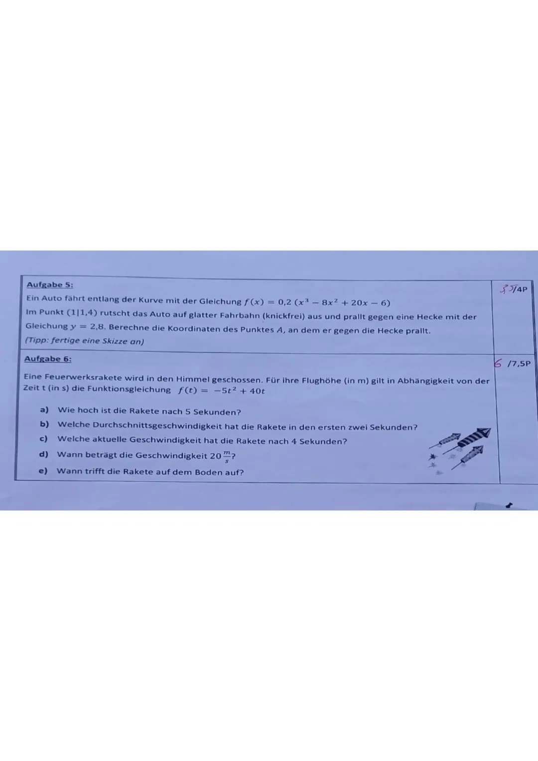 Datum: 15.12.2020
Unterschrift der Eltern/Erziehungsberechtigten:
Punkte:
26,5
Aufgabe 1:
Bestimme jeweils die Ableitungsfunktion f'.
a) f(x