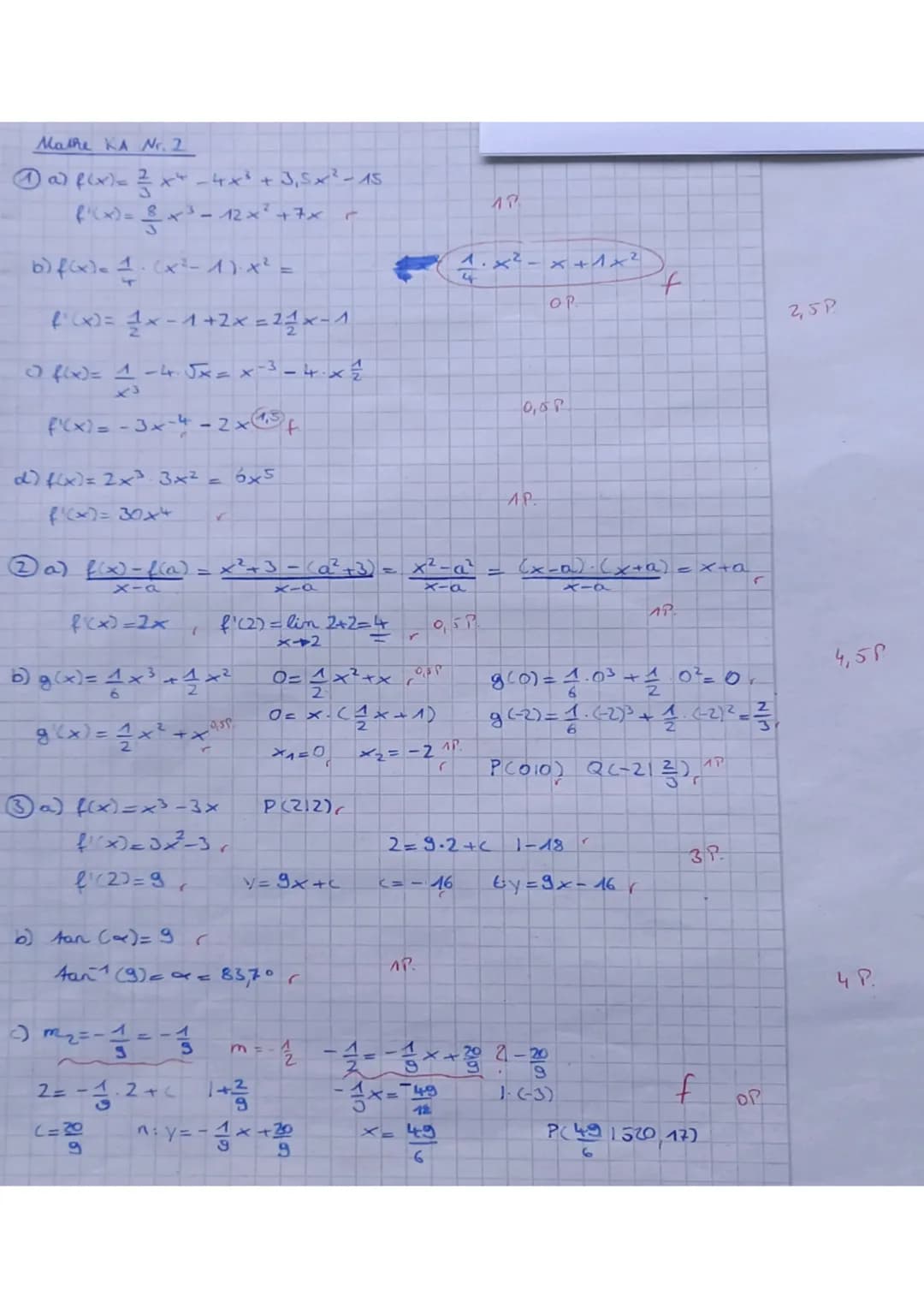 Datum: 15.12.2020
Unterschrift der Eltern/Erziehungsberechtigten:
Punkte:
26,5
Aufgabe 1:
Bestimme jeweils die Ableitungsfunktion f'.
a) f(x