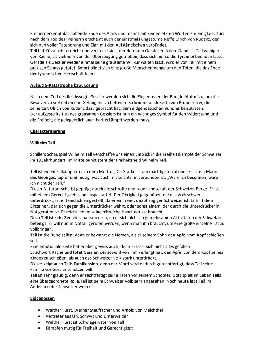 Wilhelm Tell
Das Stück ,,Wilhelm Tell" von Friedrich Schiller hat fünf Aufzüge. In
der Geschichte soll der Schweizer Jäger Wilhelm Tell von 