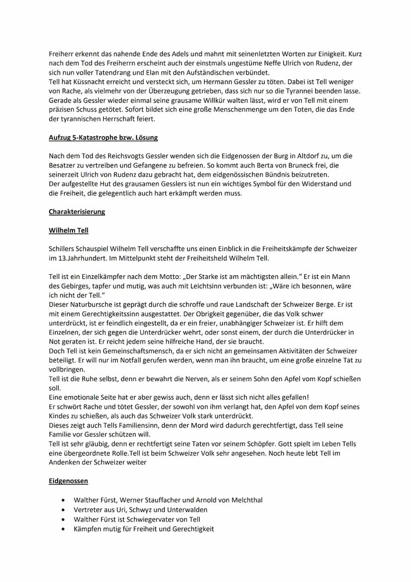 Wilhelm Tell
Das Stück ,,Wilhelm Tell" von Friedrich Schiller hat fünf Aufzüge. In
der Geschichte soll der Schweizer Jäger Wilhelm Tell von 