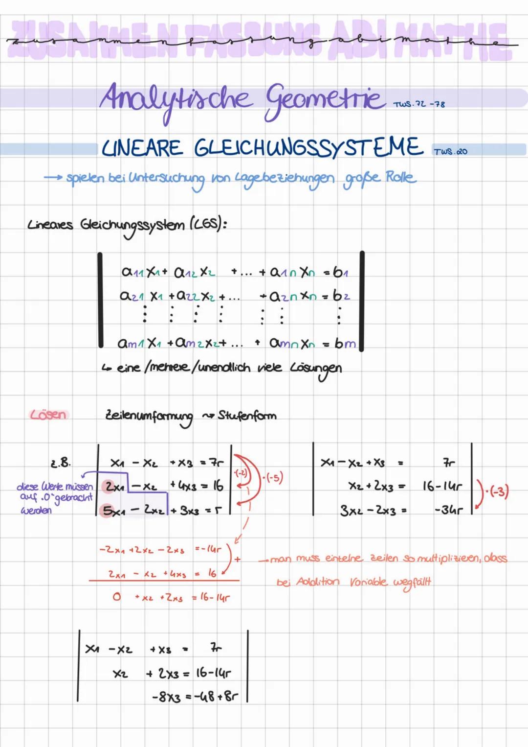 zuramen
LINEARE GLEICHUNGSSYSTEME
→ spielen bei Untersuchung von Lage beziehungen große Rolle
Lineales Gleichungssystem (LGS):
а11 Хла алг А