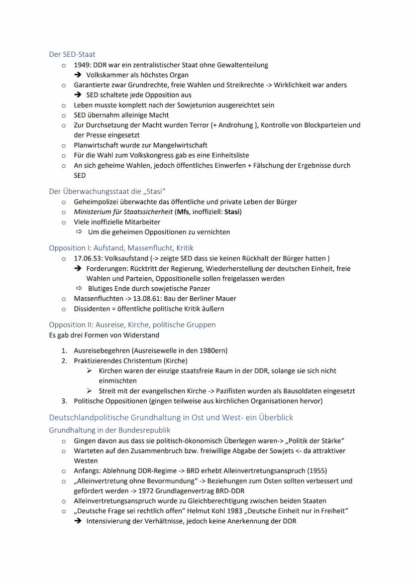 Geschichte Klausur 12/1 Zusammenfassung
Demokratie im ,,Arbeiter- und Bauernstaat": Anspruch und Wirklichkeit
Besatzungspolitik der Sowjetun