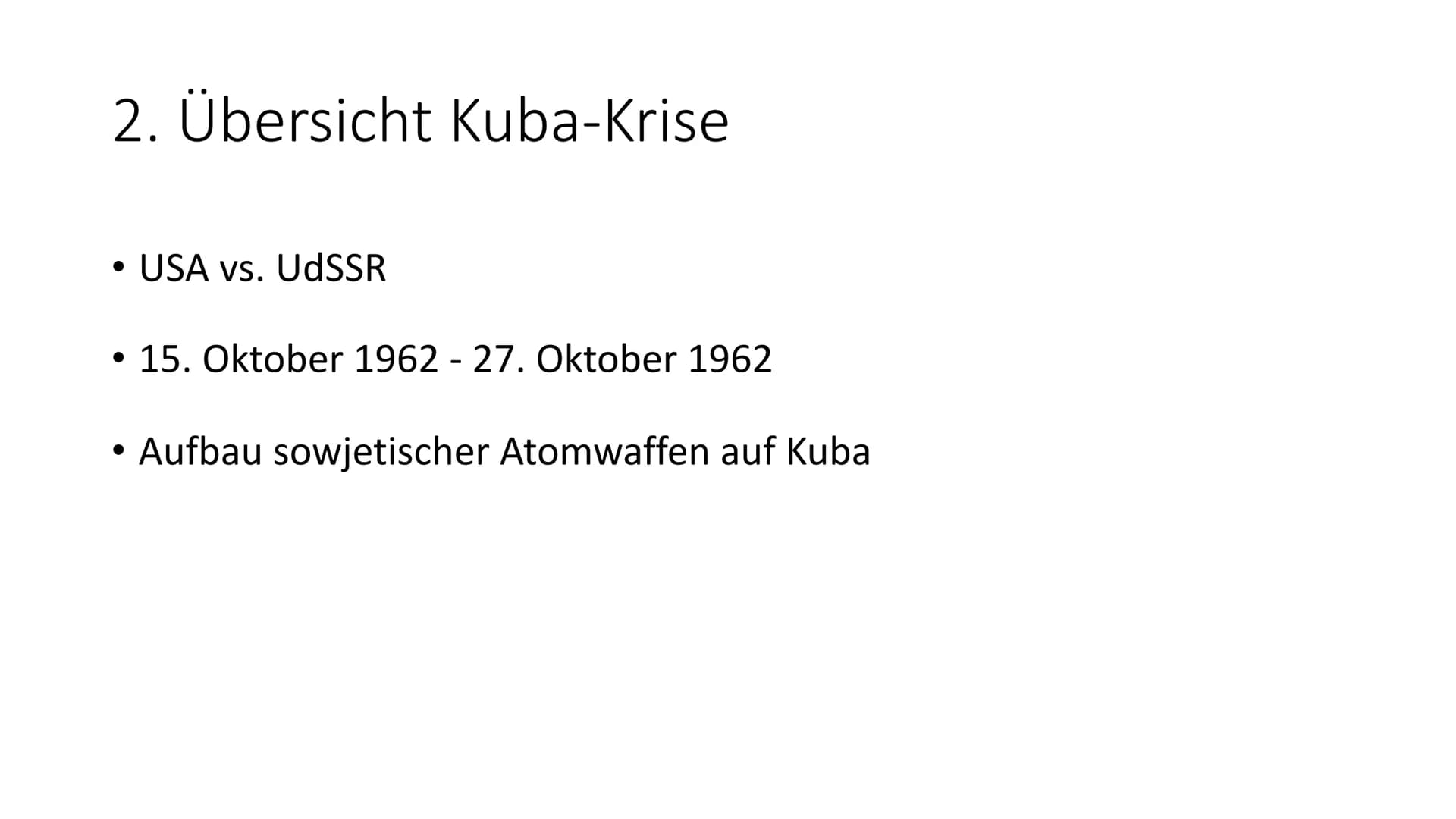 Die Kuba-Krise
Die Kuba-Krise ist eine Auseinandersetzung, zwischen den Supermächten USA und UdSSR im
Rahmen des Kalten Krieges. Sie spielte