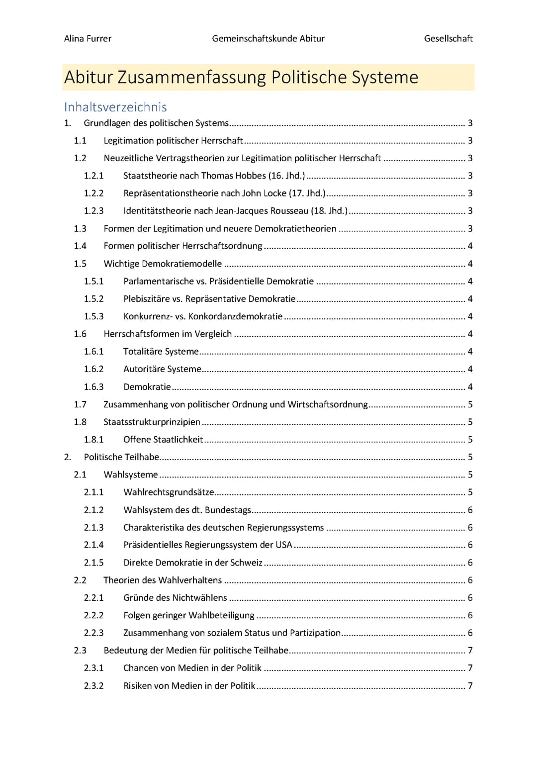 ABITUR Zusammenfassung Politische Systeme