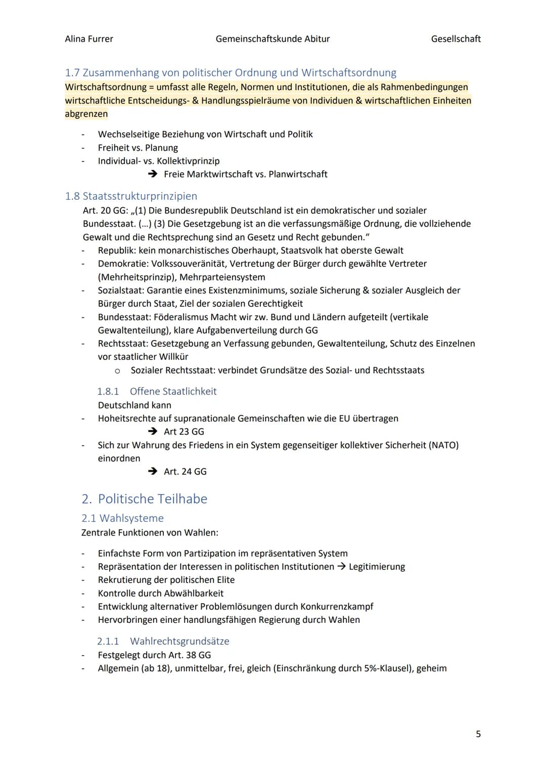 Alina Furrer
Gemeinschaftskunde Abitur
Gesellschaft
1.2.2
1.2.3
1.3
1.4
1.5
Abitur Zusammenfassung Politische Systeme
Inhaltsverzeichnis
1.
