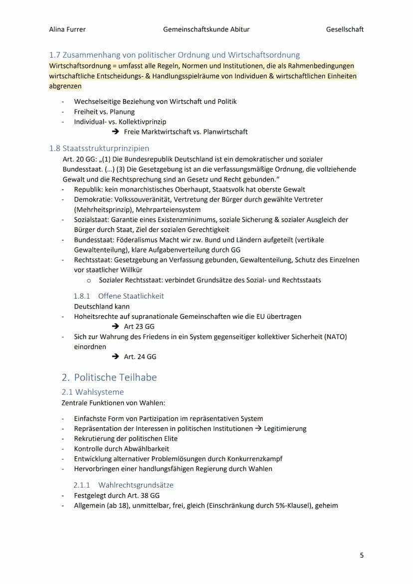 Alina Furrer
Gemeinschaftskunde Abitur
Gesellschaft
1.2.2
1.2.3
1.3
1.4
1.5
Abitur Zusammenfassung Politische Systeme
Inhaltsverzeichnis
1.
