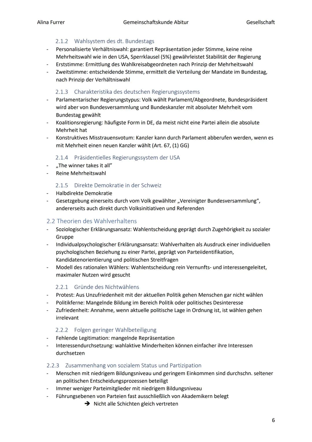 Alina Furrer
Gemeinschaftskunde Abitur
Gesellschaft
1.2.2
1.2.3
1.3
1.4
1.5
Abitur Zusammenfassung Politische Systeme
Inhaltsverzeichnis
1.
