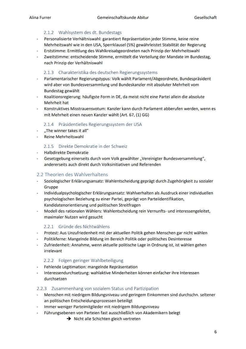 Alina Furrer
Gemeinschaftskunde Abitur
Gesellschaft
1.2.2
1.2.3
1.3
1.4
1.5
Abitur Zusammenfassung Politische Systeme
Inhaltsverzeichnis
1.
