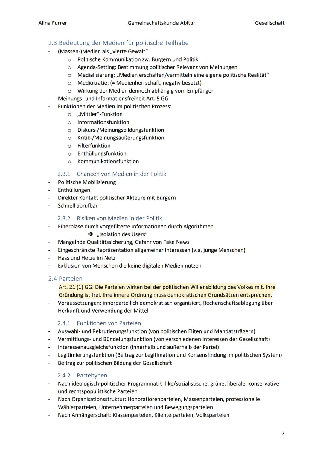 Alina Furrer
Gemeinschaftskunde Abitur
Gesellschaft
1.2.2
1.2.3
1.3
1.4
1.5
Abitur Zusammenfassung Politische Systeme
Inhaltsverzeichnis
1.
