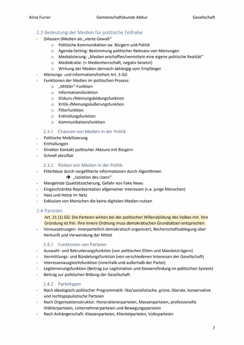 Alina Furrer
Gemeinschaftskunde Abitur
Gesellschaft
1.2.2
1.2.3
1.3
1.4
1.5
Abitur Zusammenfassung Politische Systeme
Inhaltsverzeichnis
1.
