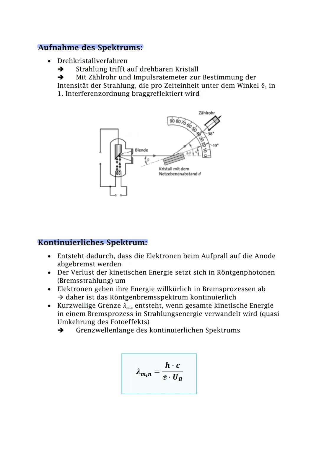 Skizze:
Beschleunigungsspannung UB
evakuierte Glasröhre
●
●
Röntgenstrahlung
●
O+
Anode
Röntgenstrahlung
Erzeugung von Röntgenstrahlung:
Dur