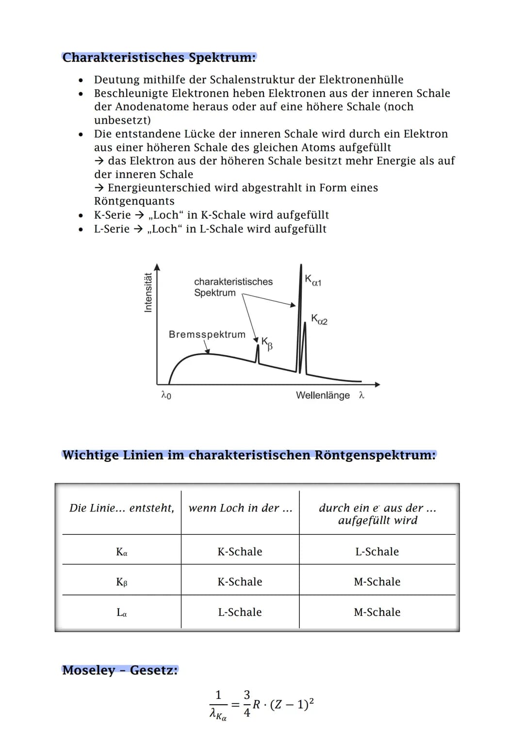 Skizze:
Beschleunigungsspannung UB
evakuierte Glasröhre
●
●
Röntgenstrahlung
●
O+
Anode
Röntgenstrahlung
Erzeugung von Röntgenstrahlung:
Dur