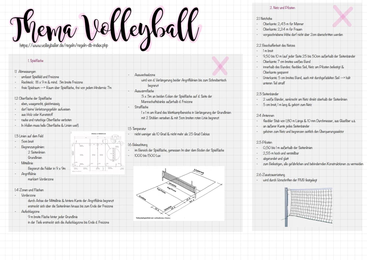 Thema Volleyball
https://www.volleyballer.de/regeln/regeln-db-index.php
1. Spielfläche
LI Abmessungen
umfasst Spielfeld und Freizone
Rechtec