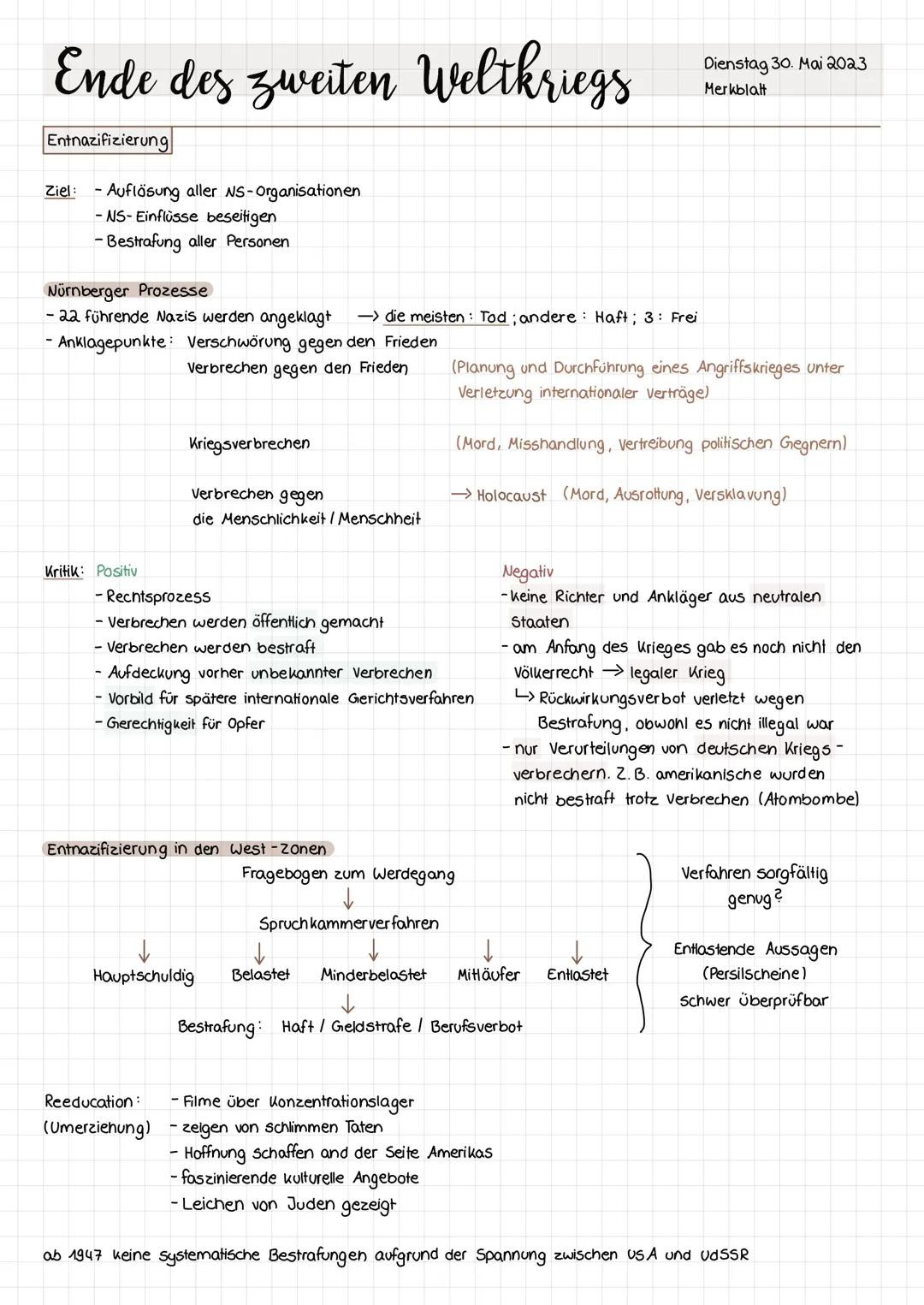 # Ende des zweiten Weltkriegs

Dienstag 30. Mai 2023
Merkblatt

Potsdamer Konferenz

~ Potsdamer Abkommen

- Staatschefs der USA, UdSSR und 