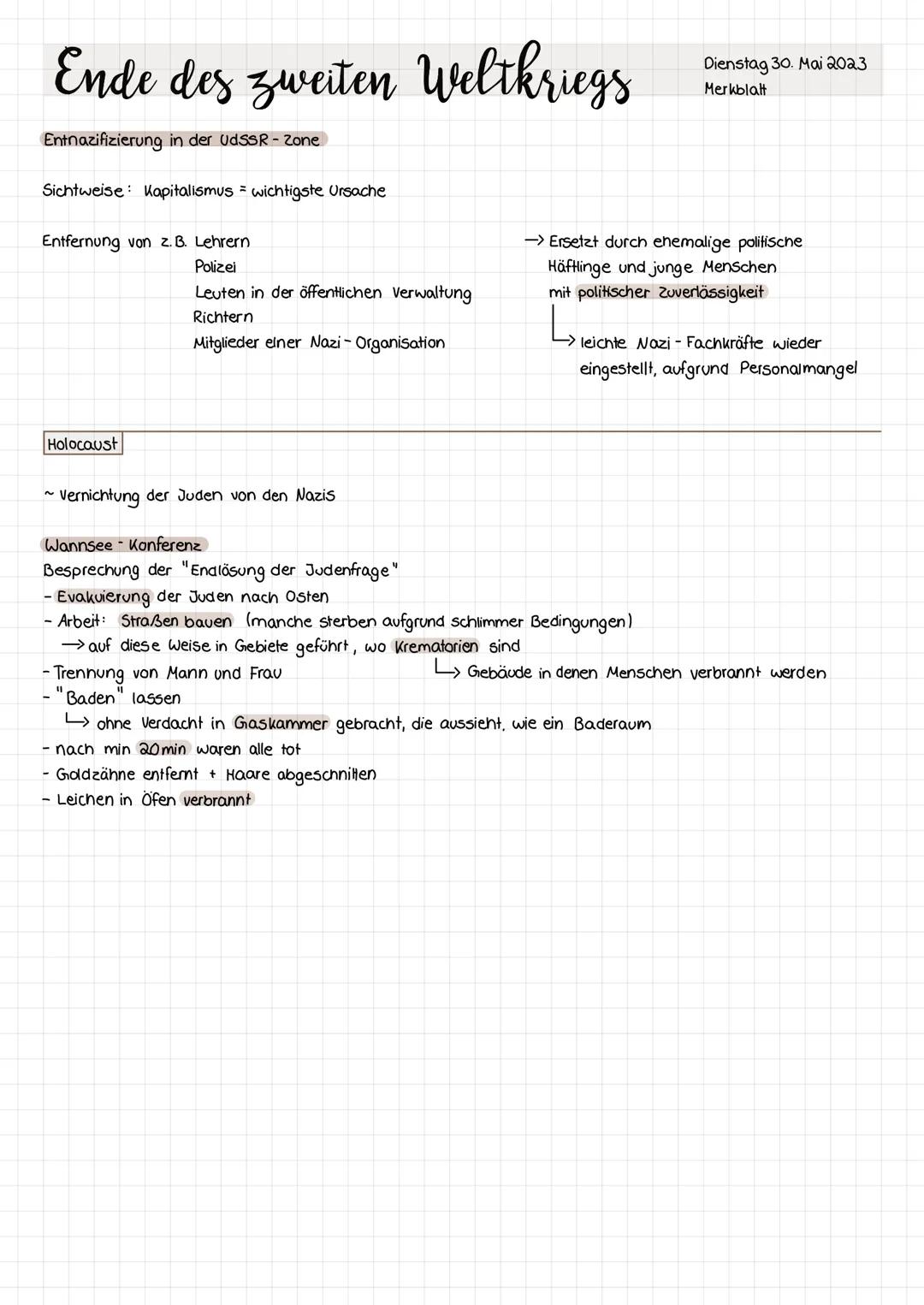 # Ende des zweiten Weltkriegs

Dienstag 30. Mai 2023
Merkblatt

Potsdamer Konferenz

~ Potsdamer Abkommen

- Staatschefs der USA, UdSSR und 