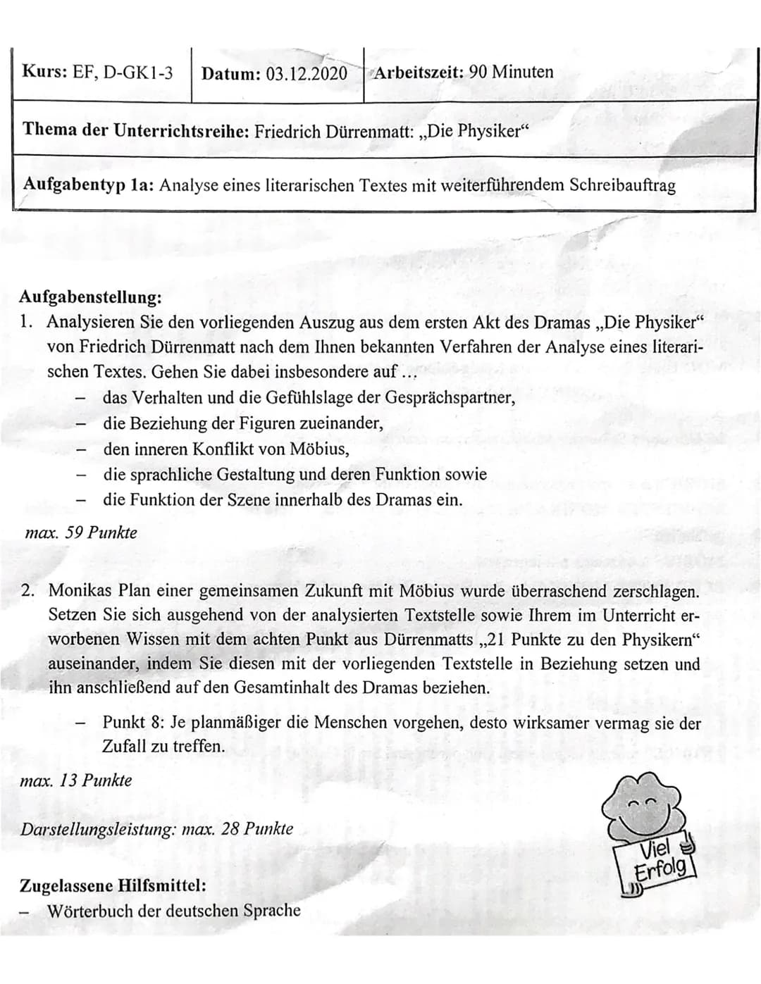 Erwartungshorizont
Inhaltliche Leistung
Auf- Die Schülerin / Der Schüler ...
gabe
1
formuliert eine aufgabenbezogene Einleitung unter Nennun