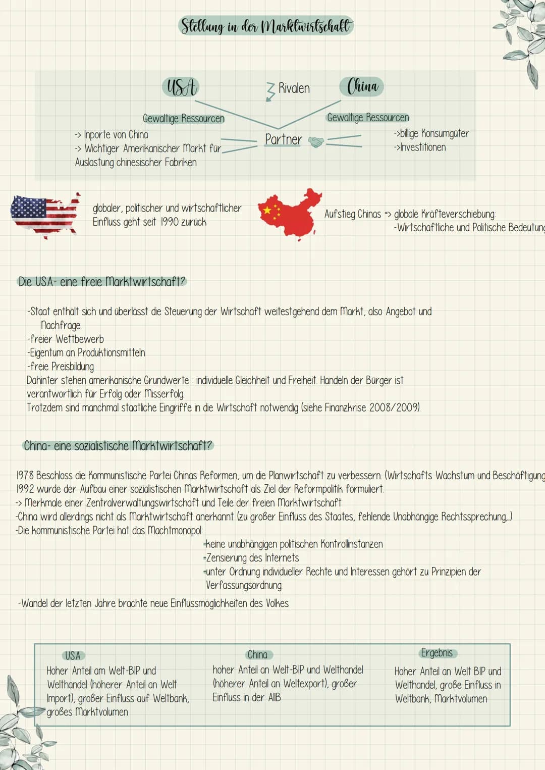 Erdkunde Wirtschall
Analyse von Weltwirtschaftsregionen - USA und China
Die Weltwirtschaft hat sich ungleich entwickelt. Regionen die einen 