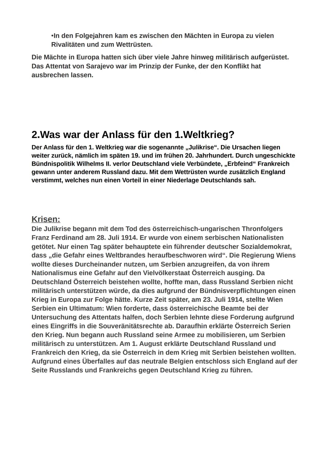 Name, Vorname:Shirzai, Amir
Aufsatz 1 Weltkrieg:
Gliederung:
1.Wie kam es zum 1. Weltkrieg?
2. Was war der Anlass für den 1. Weltkrieg?
3.We