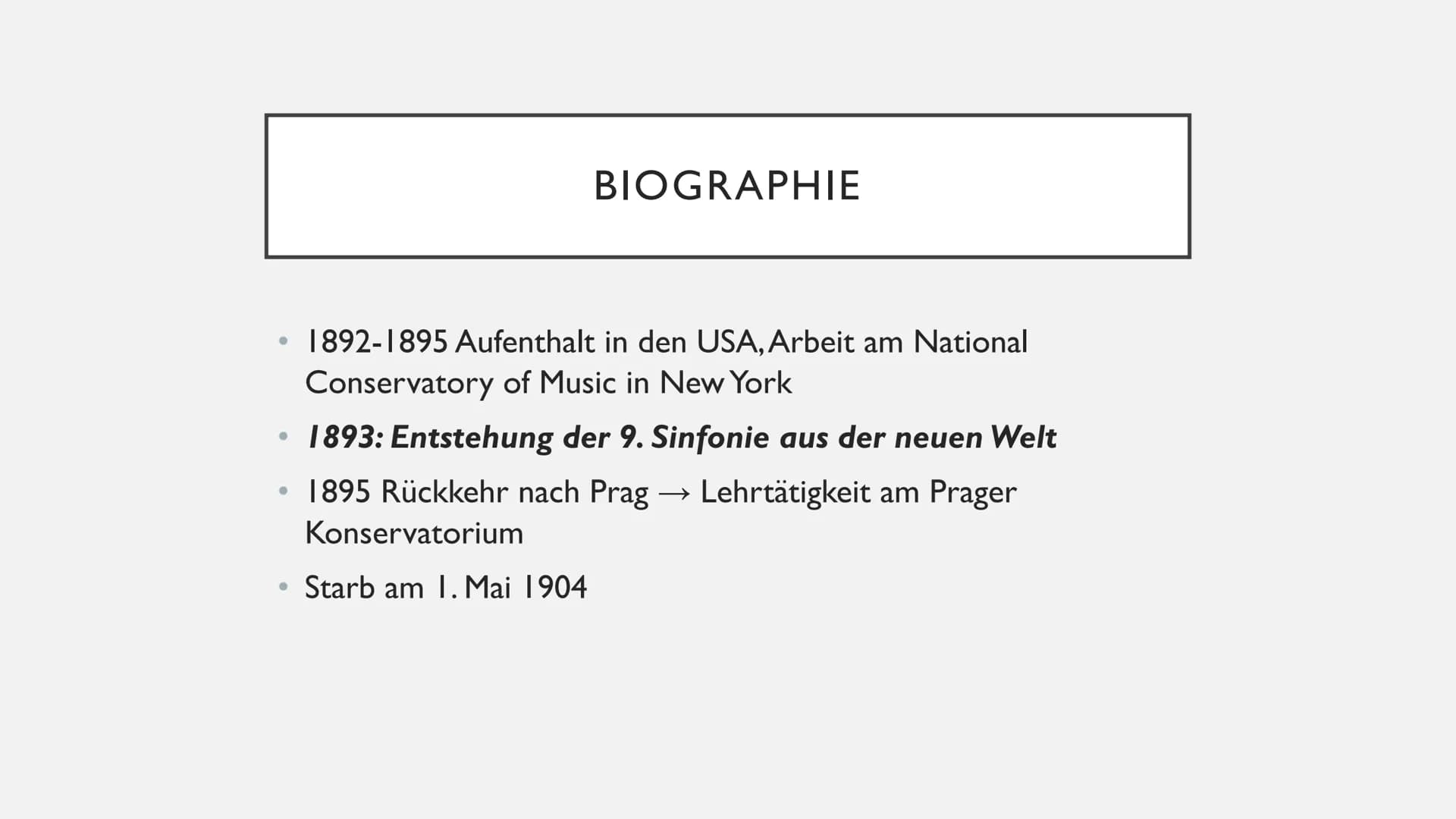 ANTONÍN
DVOŘÁK
1841
1904
He
ANTONIN DVOŘÁK ANTONÍN DVOŘÁK
Und seine Sinfonie aus der neuen Welt 1. Biographie
2. Sinfonie aus der neuen Welt