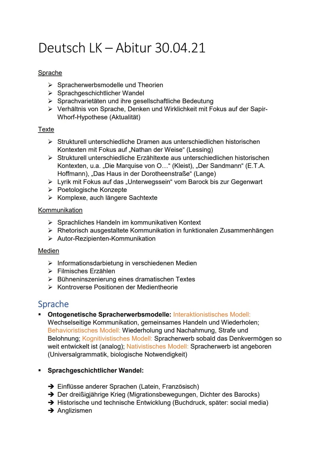 Deutsch LK - Abitur 30.04.21
Sprache
Spracherwerbsmodelle und Theorien
Sprachgeschichtlicher Wandel
➤ Sprachvarietäten und ihre gesellschaft