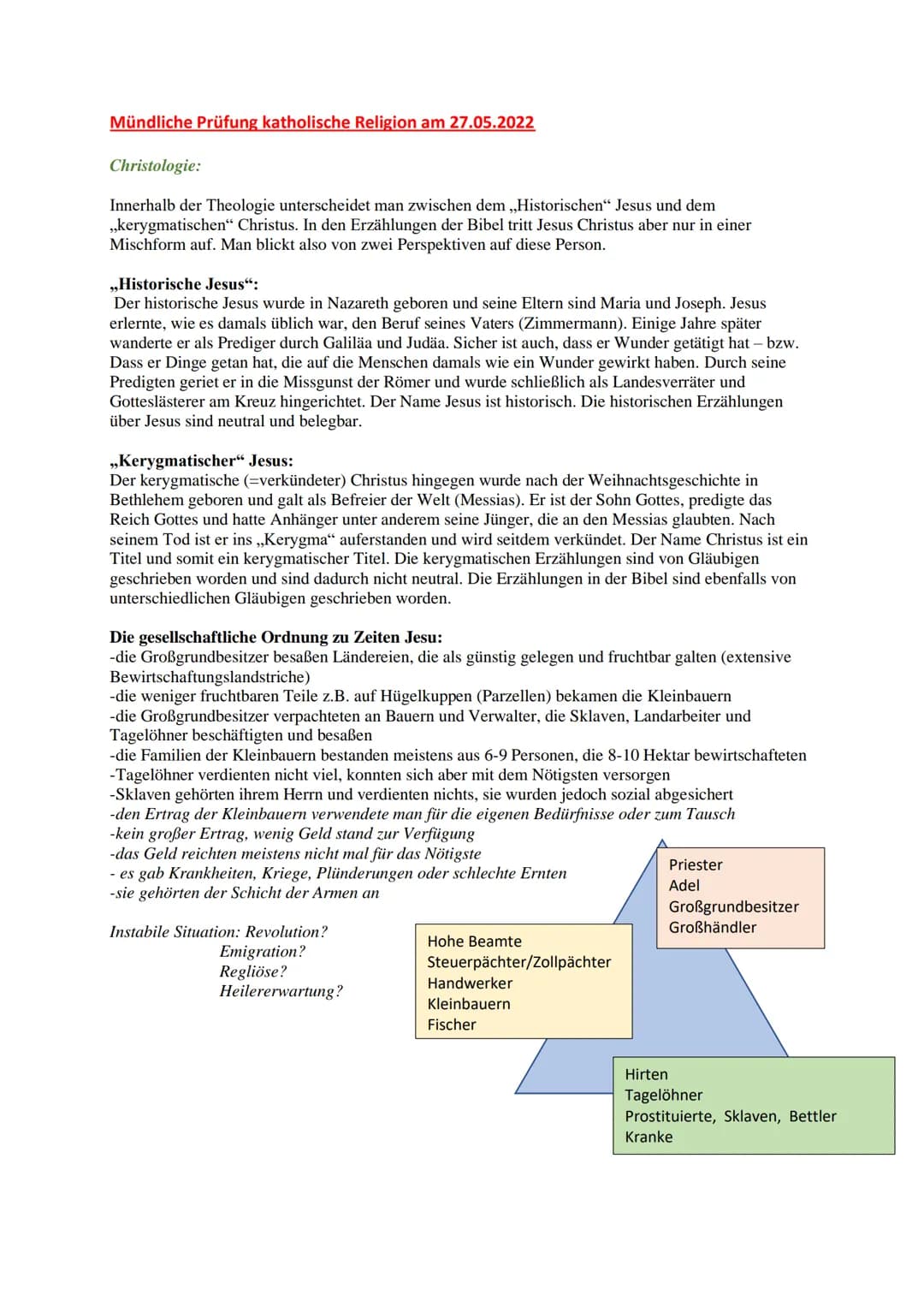 Mündliche Prüfung katholische Religion am 27.05.2022
Christologie:
Innerhalb der Theologie unterscheidet man zwischen dem ,,Historischen" Je
