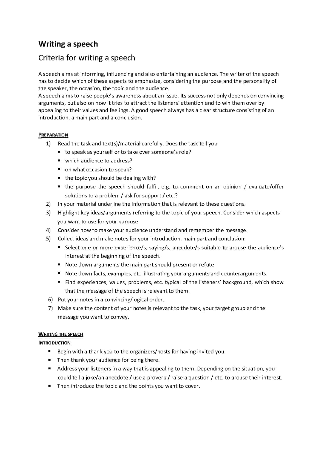 How to write a speech
