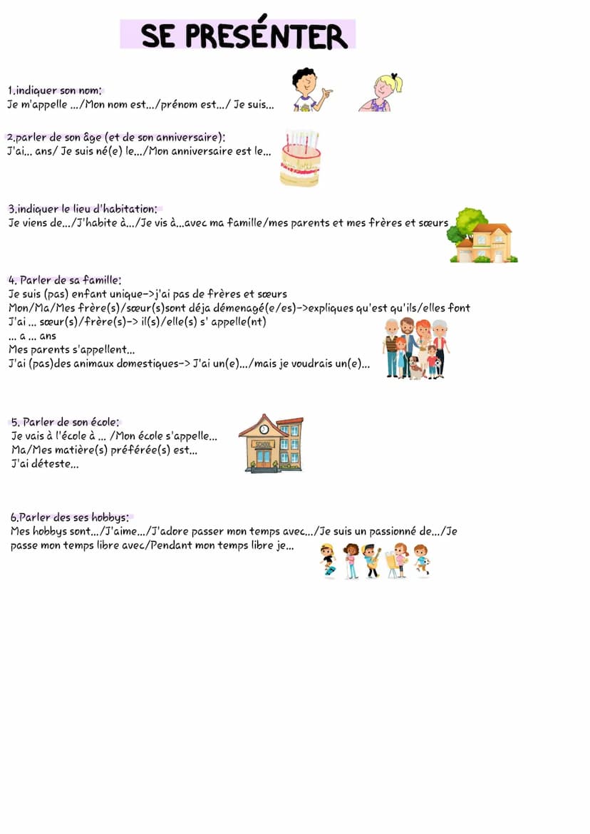 que
ове
·FÜR DELF SE PRESENTER
1.indiquer son nom:
Je m'appelle .../Mon nom est.../prénom est.../ Je suis...
2.parler de son âge (et de son 