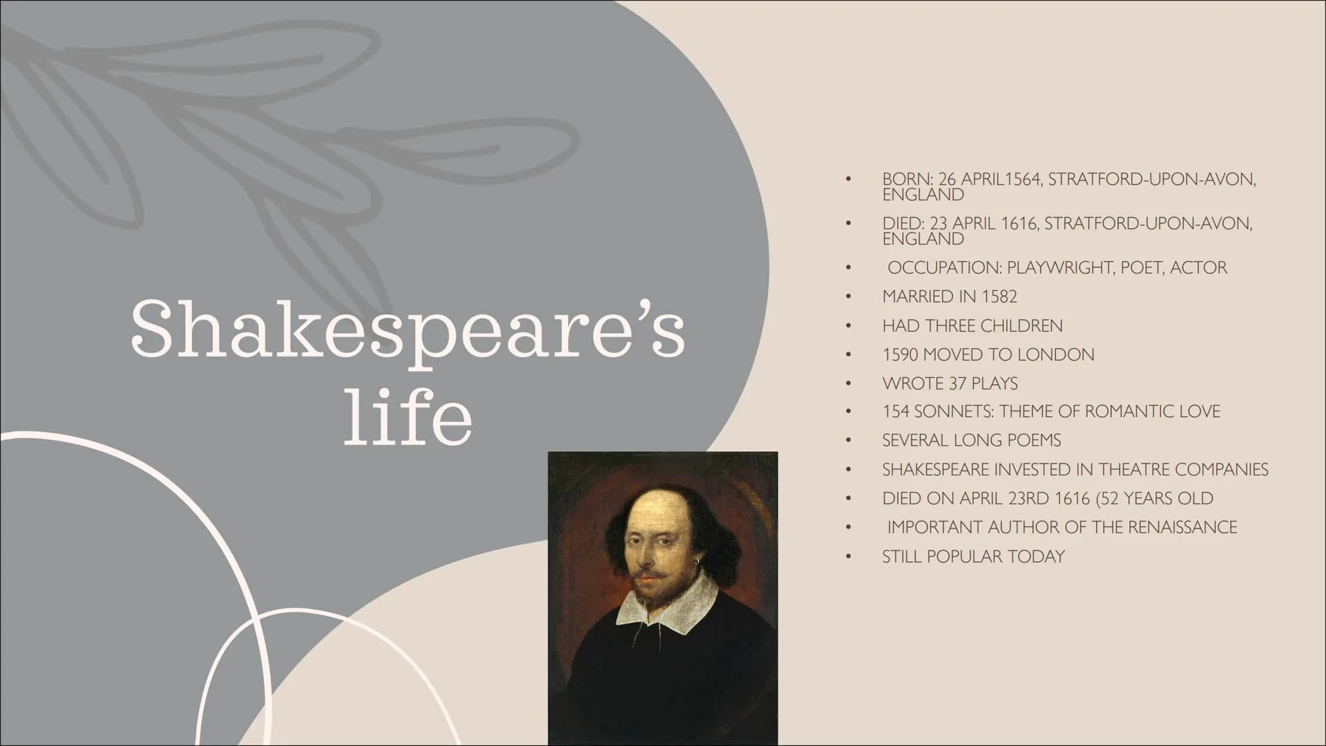 Shakespeare Table of
contents
The Elizabethan Age
World view & Chain of being
Shakespeare's life
Shakespeare's plays
Shakespearean theatre.

