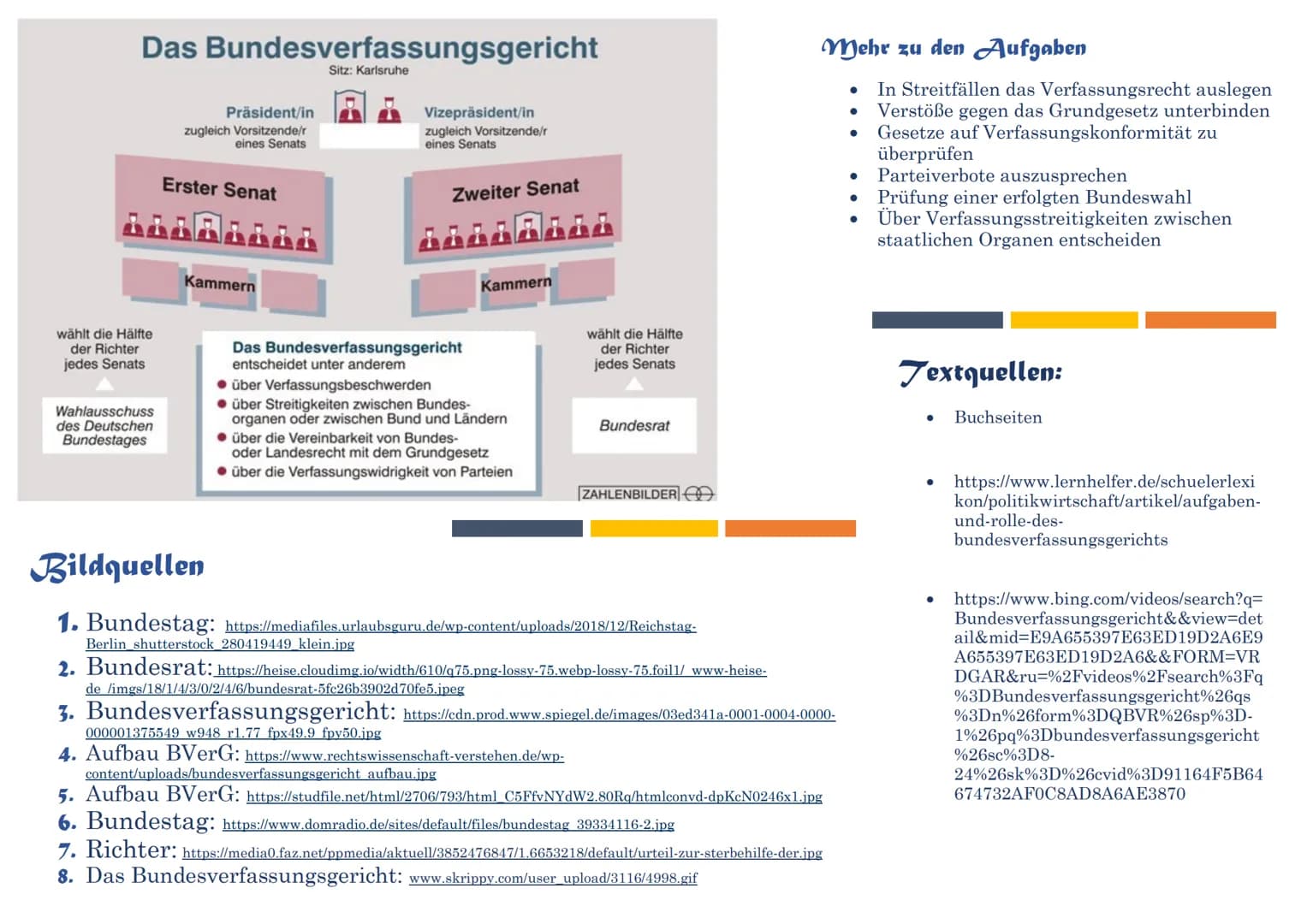 Bundesverfassungsgericht
●
Höchste unabhängige
Verfassungsorgan der Justiz und
oberster Gerichtshof auf Bundesebene
Besteht aus zwei Senaten