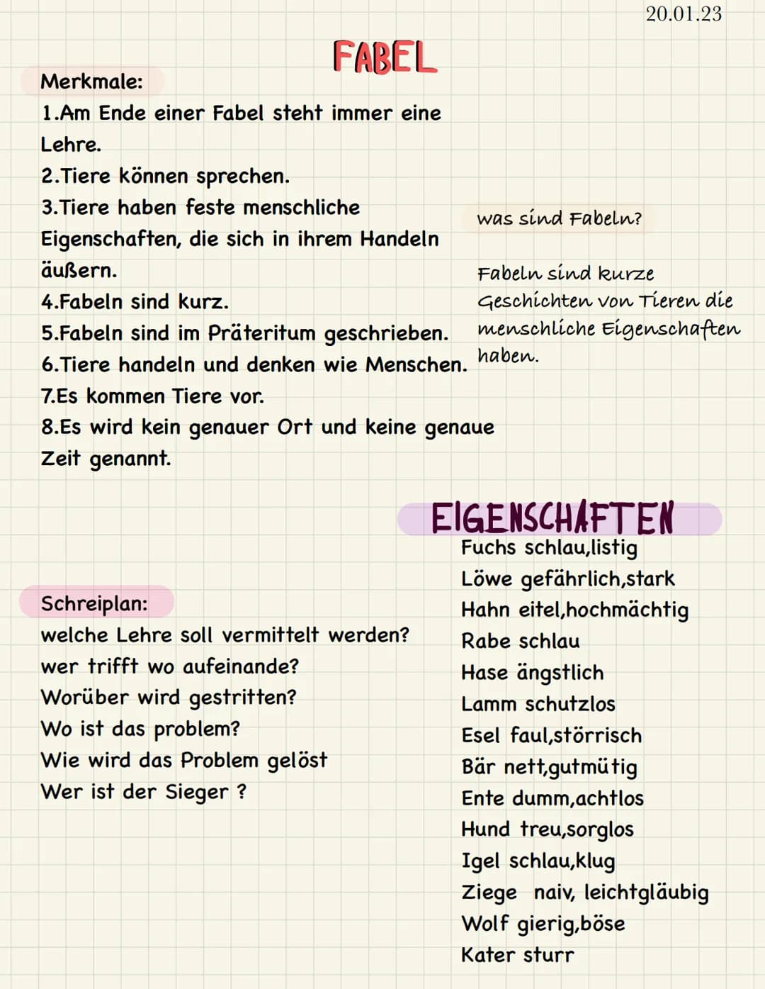 FABEL
Merkmale:
1.Am Ende einer Fabel steht immer eine
Lehre.
2.Tiere können sprechen.
3.Tiere haben feste menschliche
Eigenschaften, die si