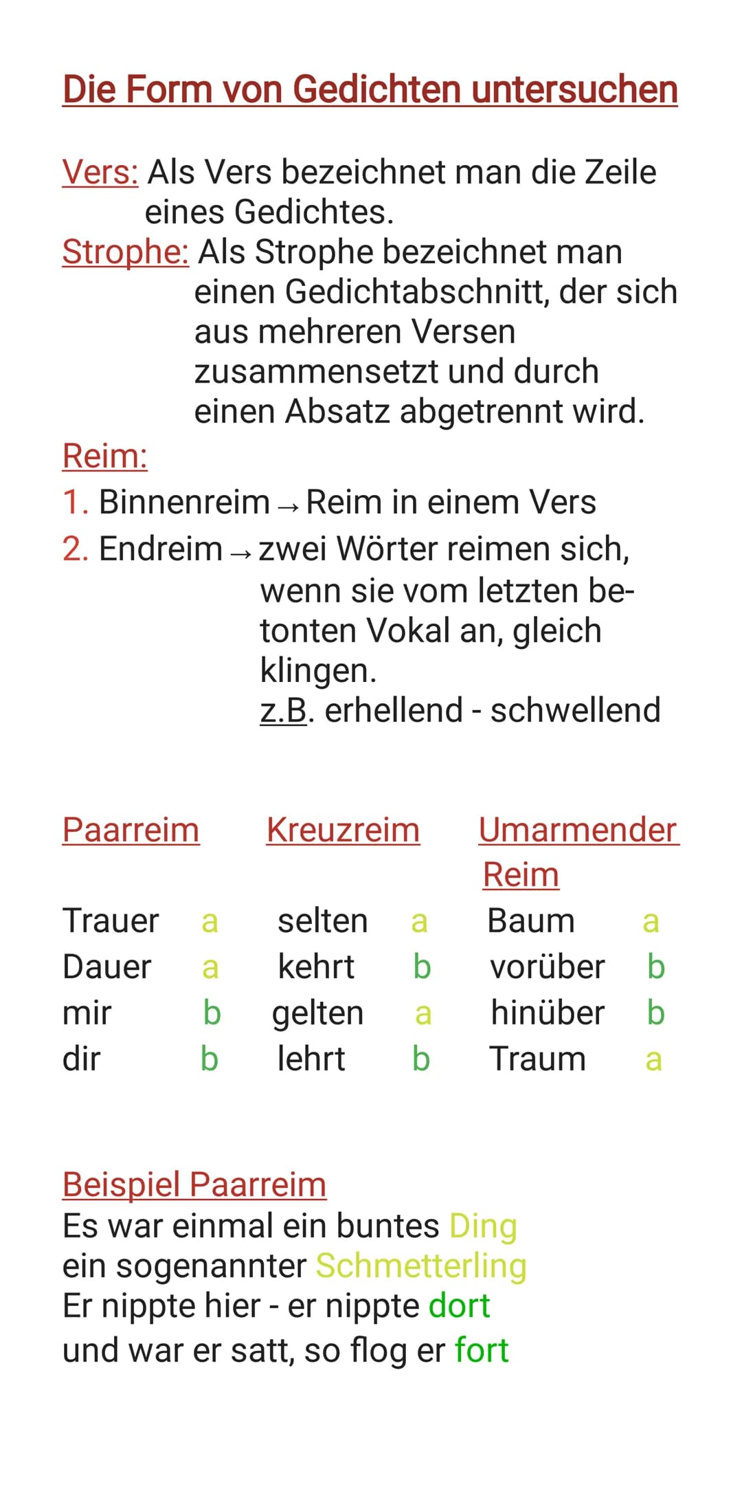 Die Form von Gedichten untersuchen
Vers: Als Vers bezeichnet man die Zeile
eines Gedichtes.
der sich
Strophe: Als Strophe bezeichnet man
ein