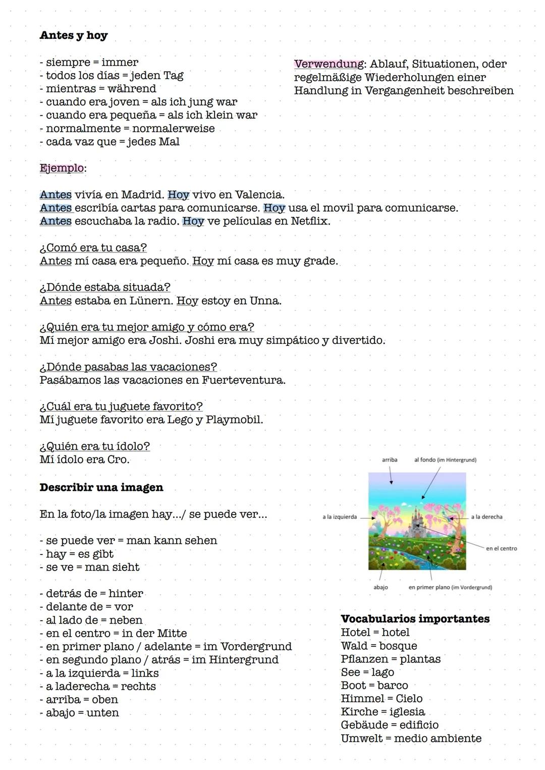 # Examen de español

El indefinido

- ar
- é
- aste
- ó
- amos
- asteis
- aron

- er/ir
- 1
- iste
- ió
- imos
- isteis
- ieron

Verwendung: