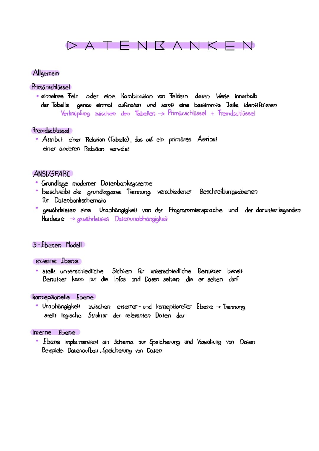 Datenbanken: Übersicht und Lernzettel