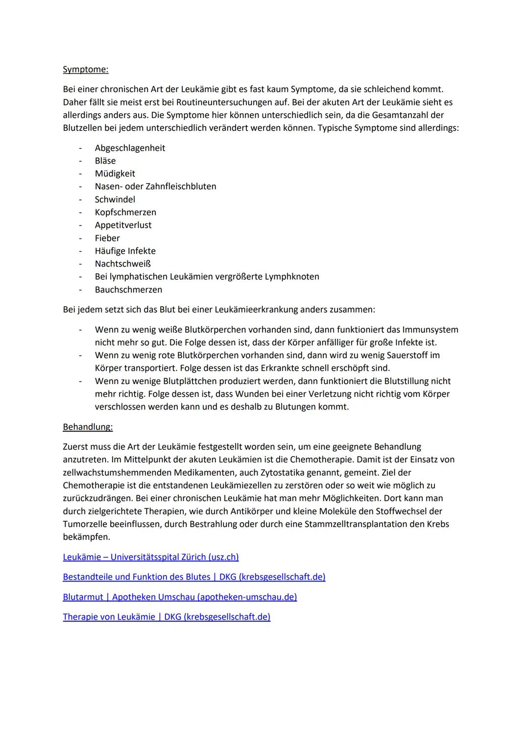 Leukämie
Leukämie/ Blutkrebs ist einer der seltensten Krebsarten, die man bekommen kann. Leukämie heißt
übersetzt,,weißes Blut". Erkrankte h