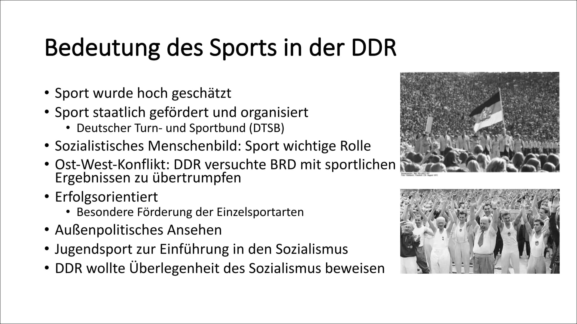 CO
Sport in der DDR
Madita & Marlene Inhaltsverzeichnis
Bedeutung des Sports in der DDR
• Sportarten
●
• Berühmte Sportler
• Jugendsport DDR