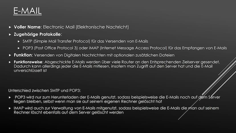 INTERNETDIENSTE UND DEREN ANWENDUNG
Voller Name
Funktion
Zusatz Notiz
www
World Wide Web
Anzeigen von HTML
Dokumenten mit
Informationen
Nähe