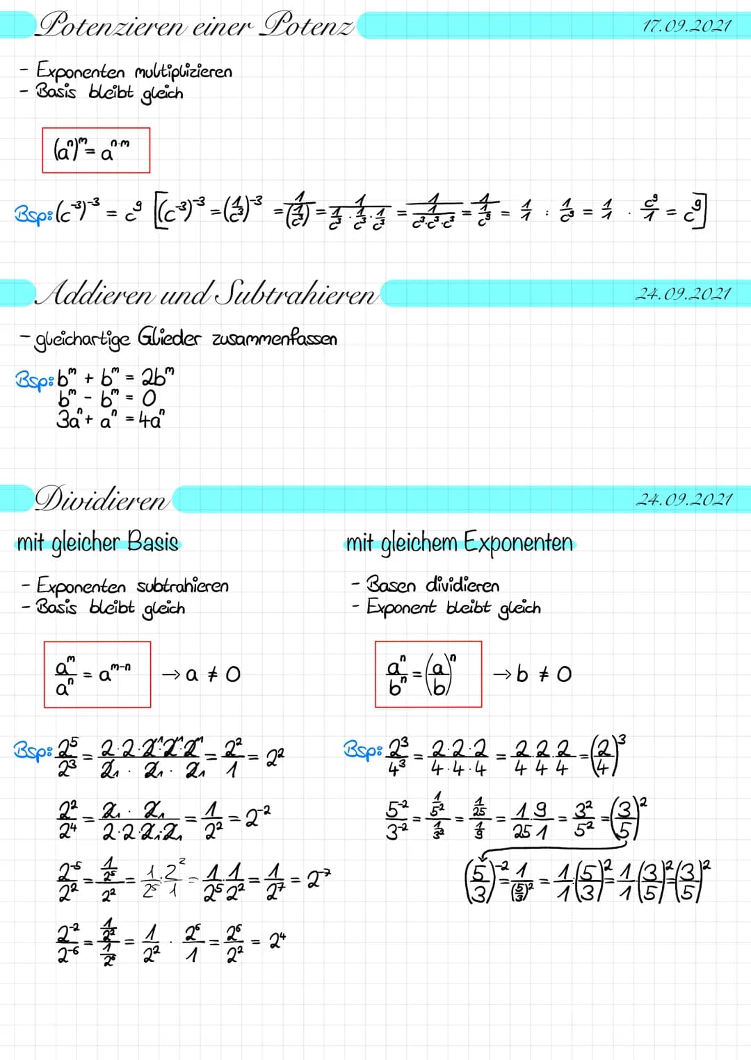 Potenzen mit ganzzahligen
n Exponent →neN=
Basis
a² = a · a. a
-n 1
an
ď²²
a
xa"-a
an
x+a²^=x+₁²/²₂
n-te Wurzel
= ganze positive Zahlen
acR=