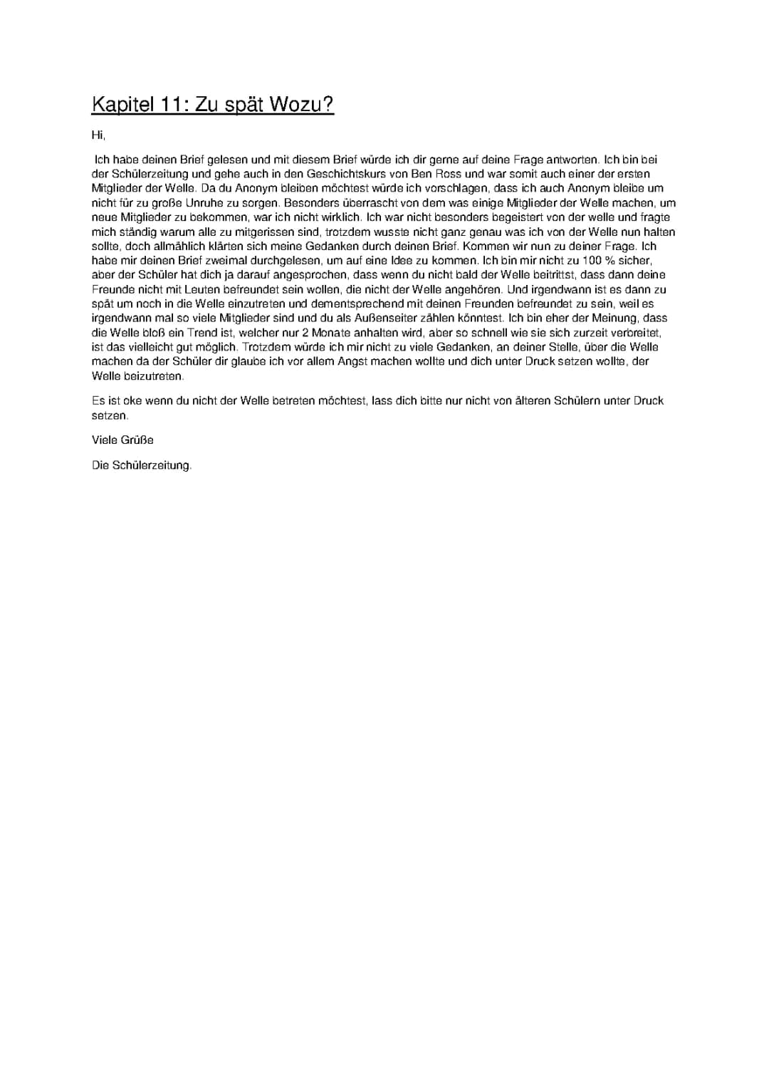 Die Welle Zusammenfassung und Lösungen als PDF - Experiment 1967