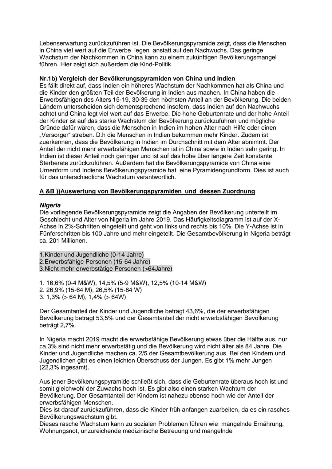 Thema: Bevölkerungsentwicklungen beschreiben
können
Eine Bevölkerungspyramide auswerten
Nr.1a) Auswertung Bevölkerungspyramide von China
1.S