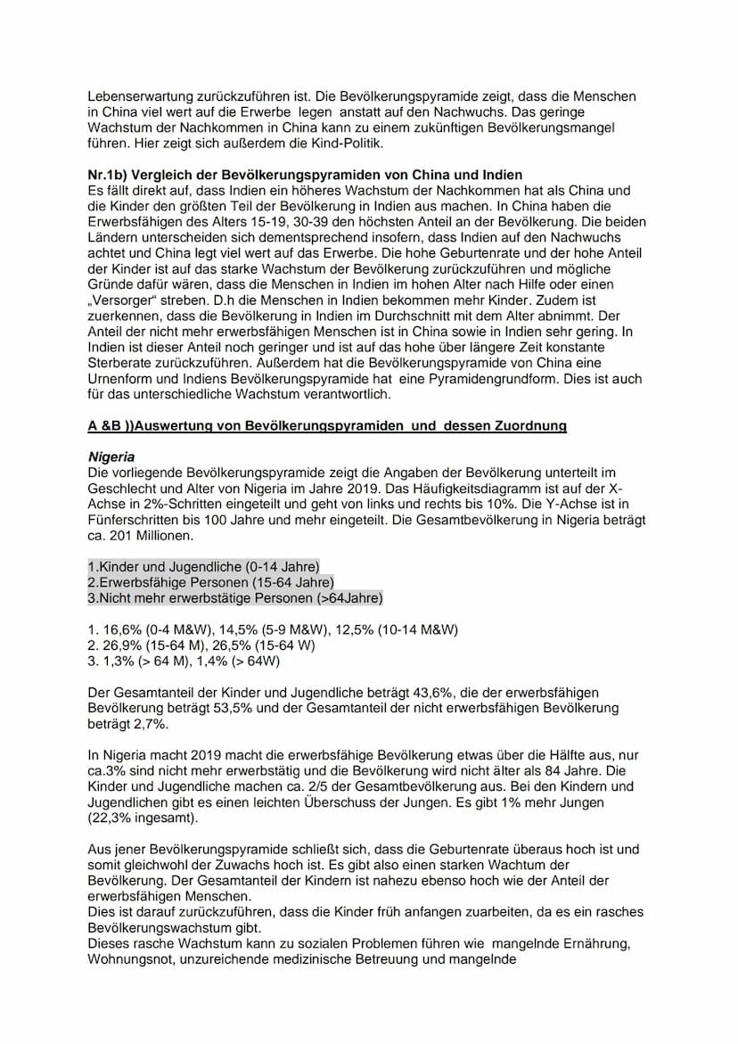 Thema: Bevölkerungsentwicklungen beschreiben
können
Eine Bevölkerungspyramide auswerten
Nr.1a) Auswertung Bevölkerungspyramide von China
1.S