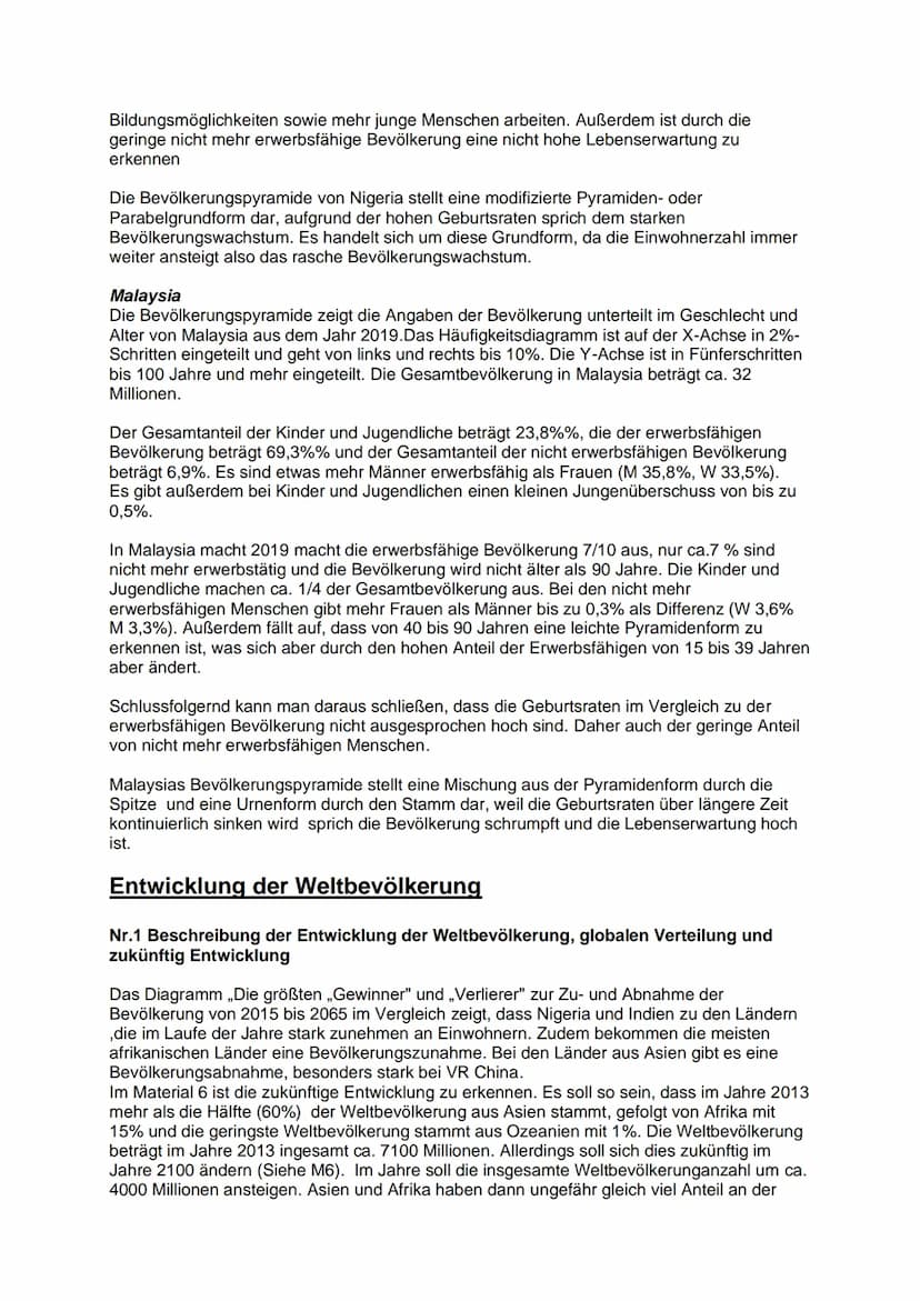 Thema: Bevölkerungsentwicklungen beschreiben
können
Eine Bevölkerungspyramide auswerten
Nr.1a) Auswertung Bevölkerungspyramide von China
1.S