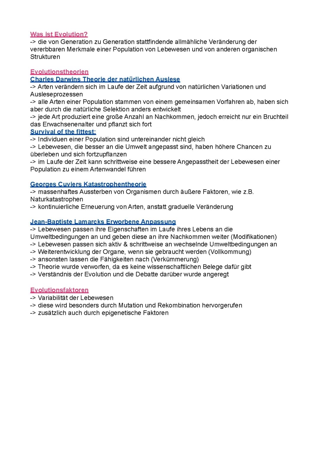 Evolution Lernzettel