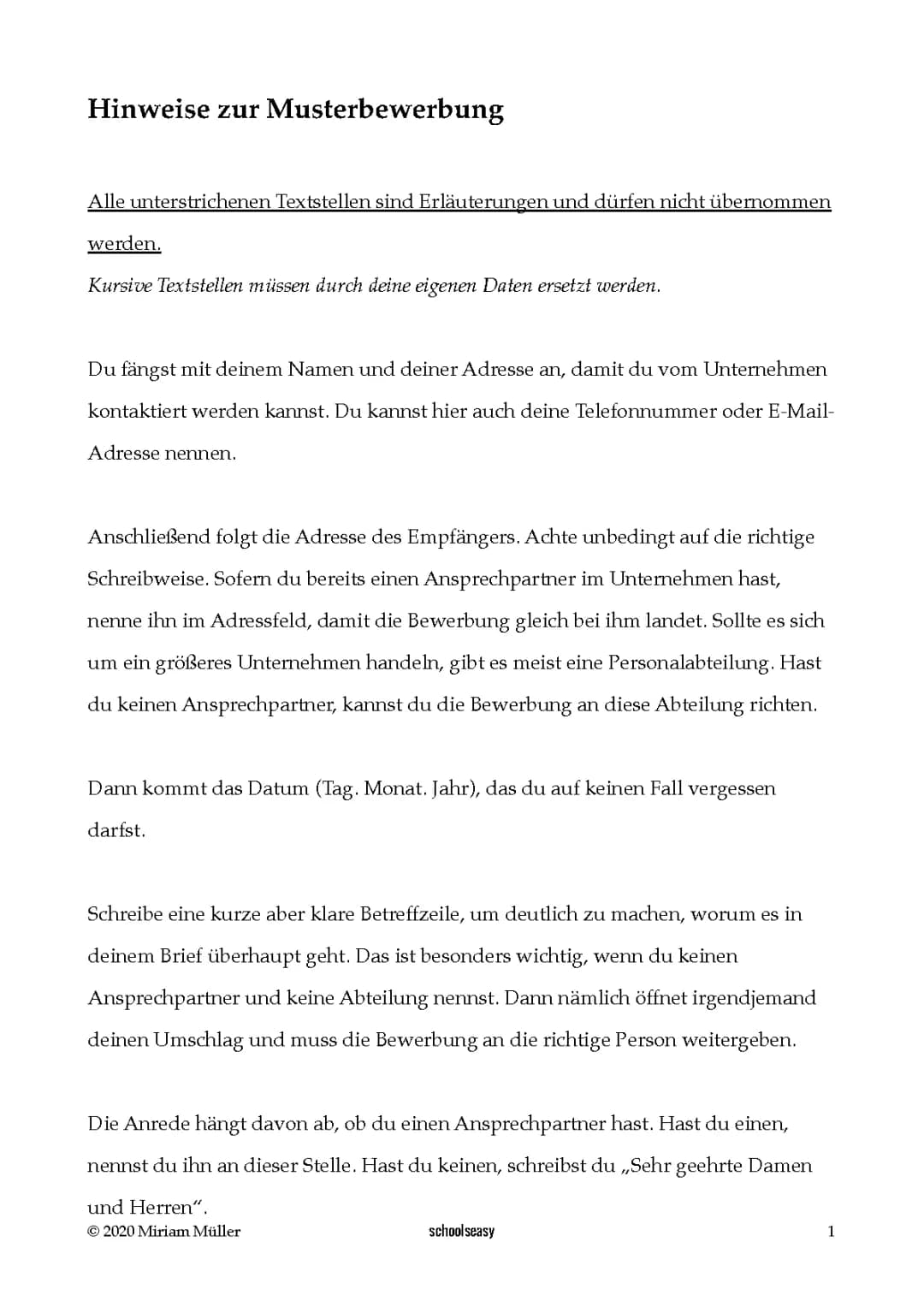Bewerbung um einen Praktikumsplatz