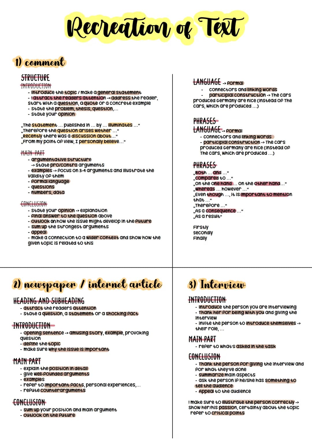 1) comment
STRUCTURE
INTRODUCTION
- introduce the topic / make a general statement
- ! attract the readers attention ->address the reader,
S