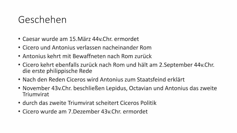 Philippika - Die Macht des Wortes in der
Politik
Gliederung
1. Definition ,,Philippika"
2. Lebenslauf Antonius
3. Lebenslauf Cicero
4. Gesch